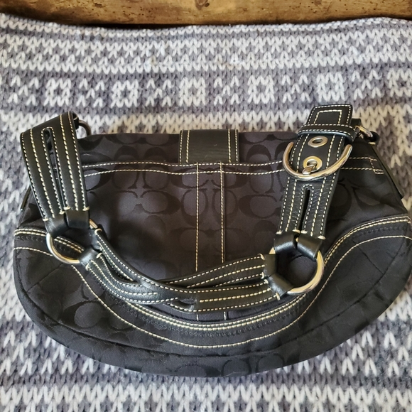 COACH 10603 Black Canvas & Leather Signature Handbag Purse - Picture 3 of 8